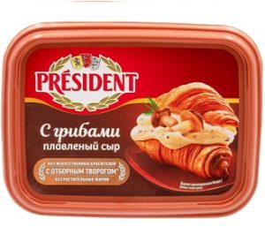 Сыр PRESIDENT С грибами плавленый сливочный 45% 200 г